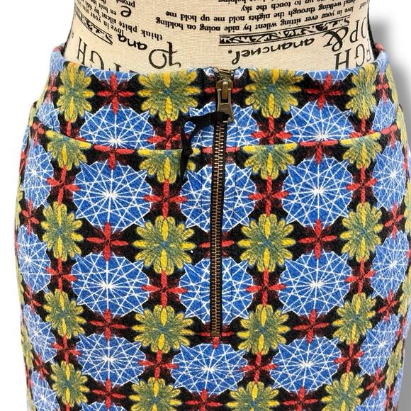 Anthropologie Maeve Size M Tearoom Blue Motif Pencil Skirt with Slit Boho - Picture 4 of 6